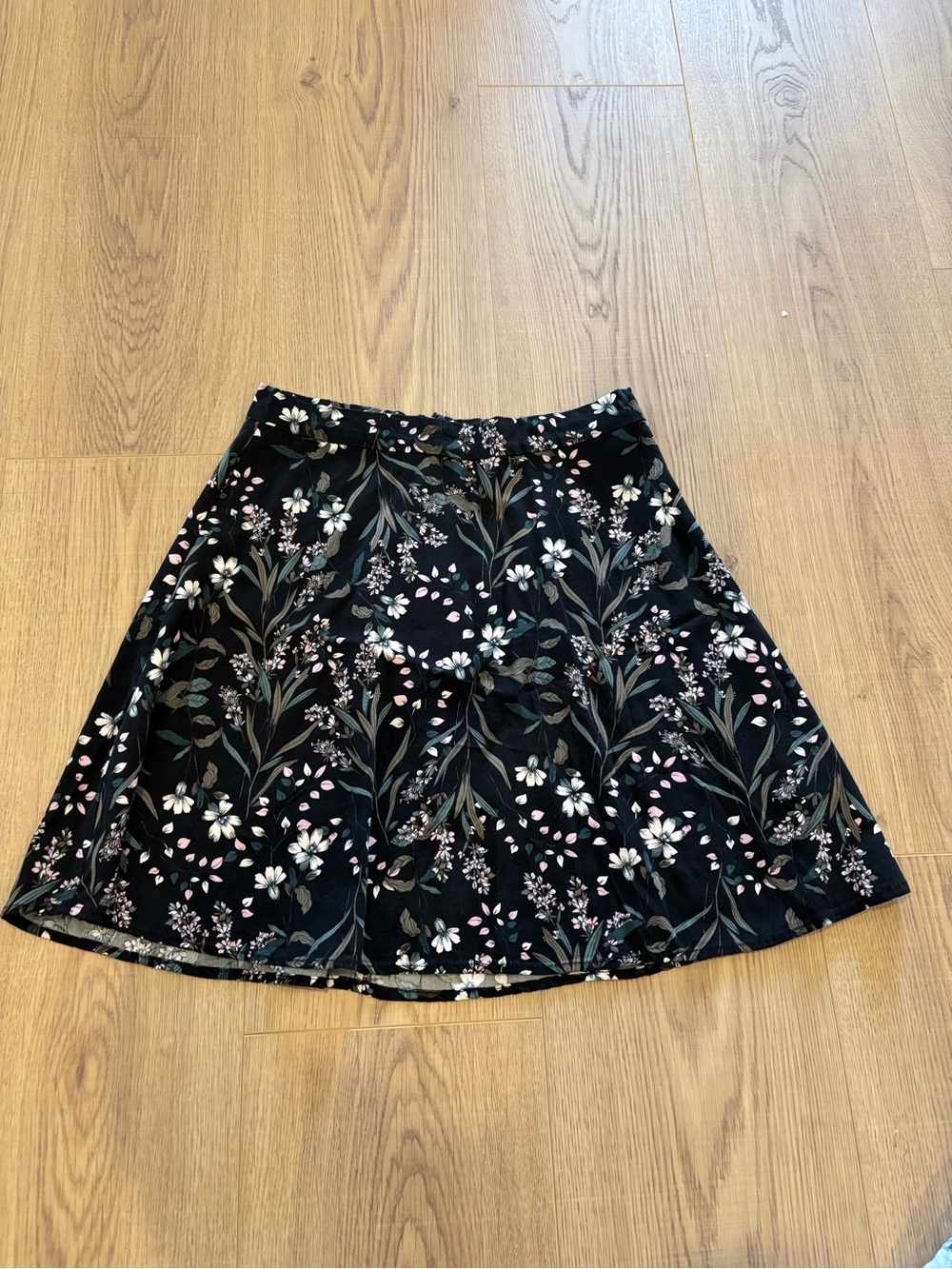 Dynamite Black Floral A-Line Skirt with Pink & White Blooms